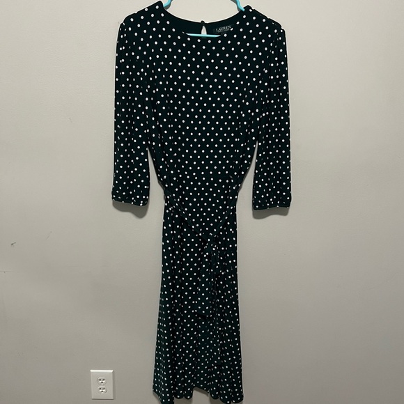 Lauren Ralph Lauren Green Polka Dot Jersey Dress Size 14 - Picture 3 of 5